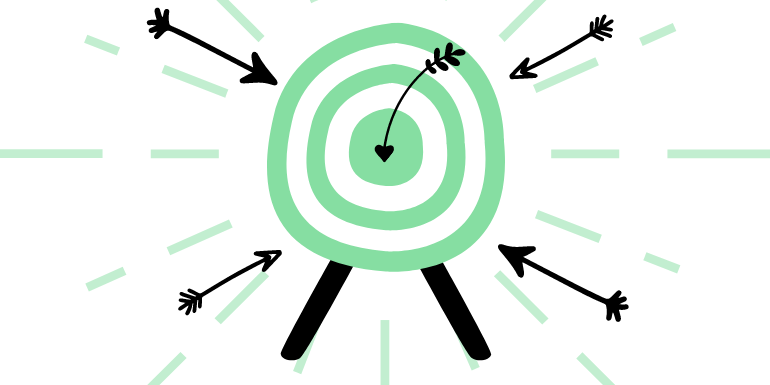 Cartoon target and arrows banner