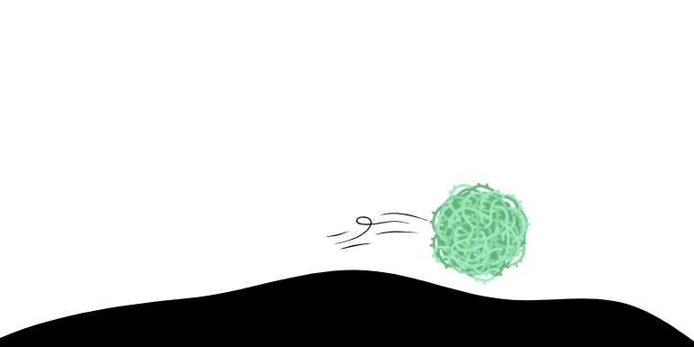 An illustration of a tumbleweed tumbling along